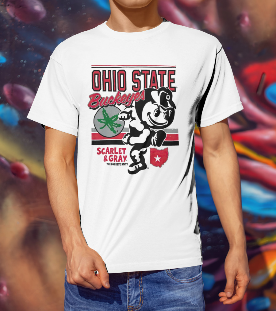 Ohio State Buckeyes Scarlet And Gray Buckeyes State Vintage Style With Script Logo And Buckeye Leaf T-Shirt