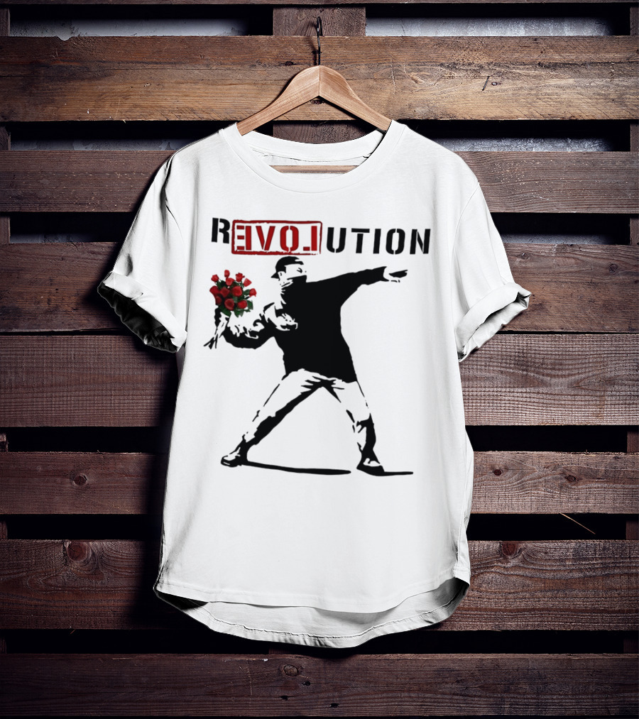 Revolution Rage Flower Thrower Banksy Stencil Roses T-Shirt