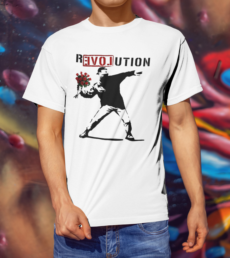 Revolution Rage Flower Thrower Banksy Stencil Roses T-Shirt