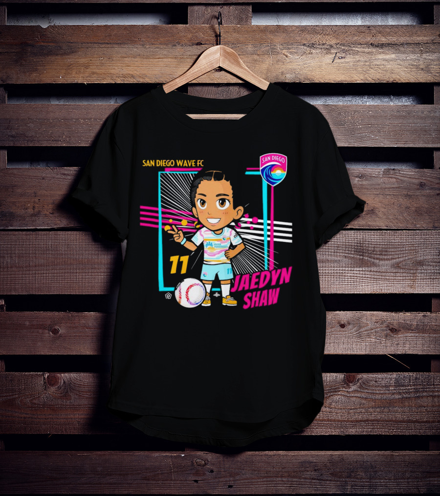 San Diego Wave FC Jaedyn Shaw 11 Chibi Soccer Player With Team Badge T-Shirt