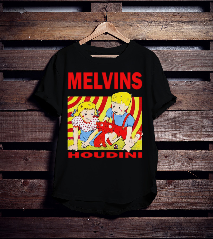 Melvins Houdini Late 00s Jerks Kids With Red Dog And Swirling Red Yellow Background T-Shirt
