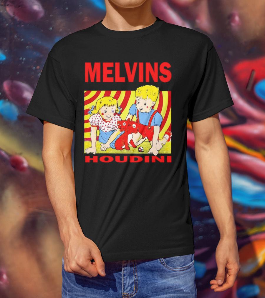 Melvins Houdini Late 00s Jerks Kids With Red Dog And Swirling Red Yellow Background T-Shirt