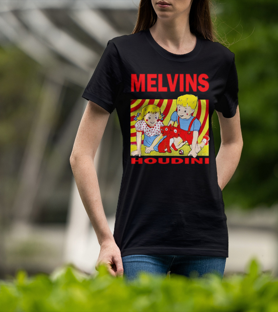 Melvins Houdini Late 00s Jerks Kids With Red Dog And Swirling Red Yellow Background T-Shirt