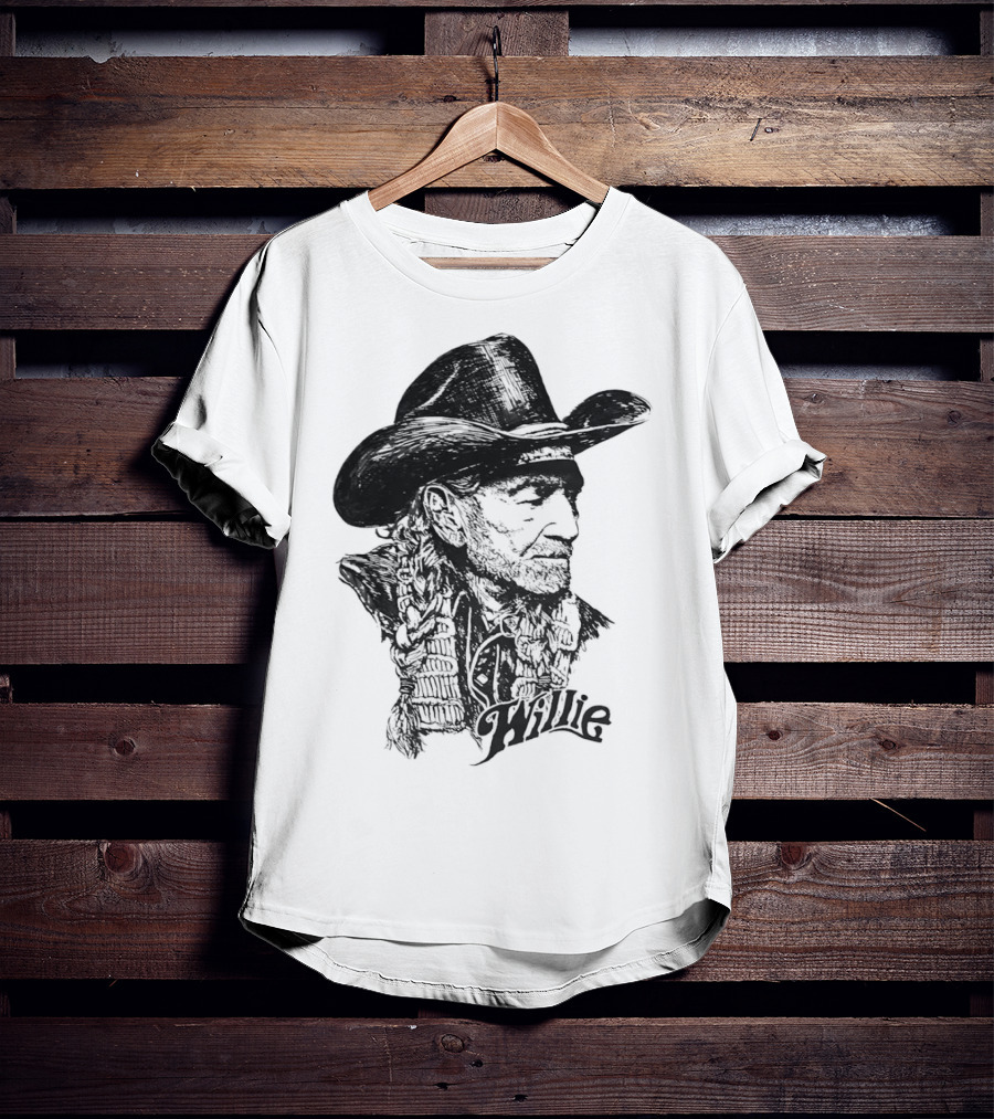 Willie Nelson Cowboy Hat Braid Classic Sketch T-Shirt