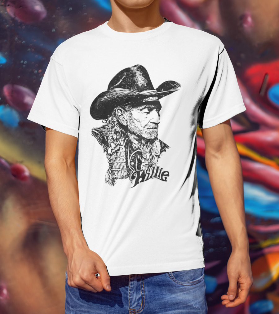 Willie Nelson Cowboy Hat Braid Classic Sketch T-Shirt