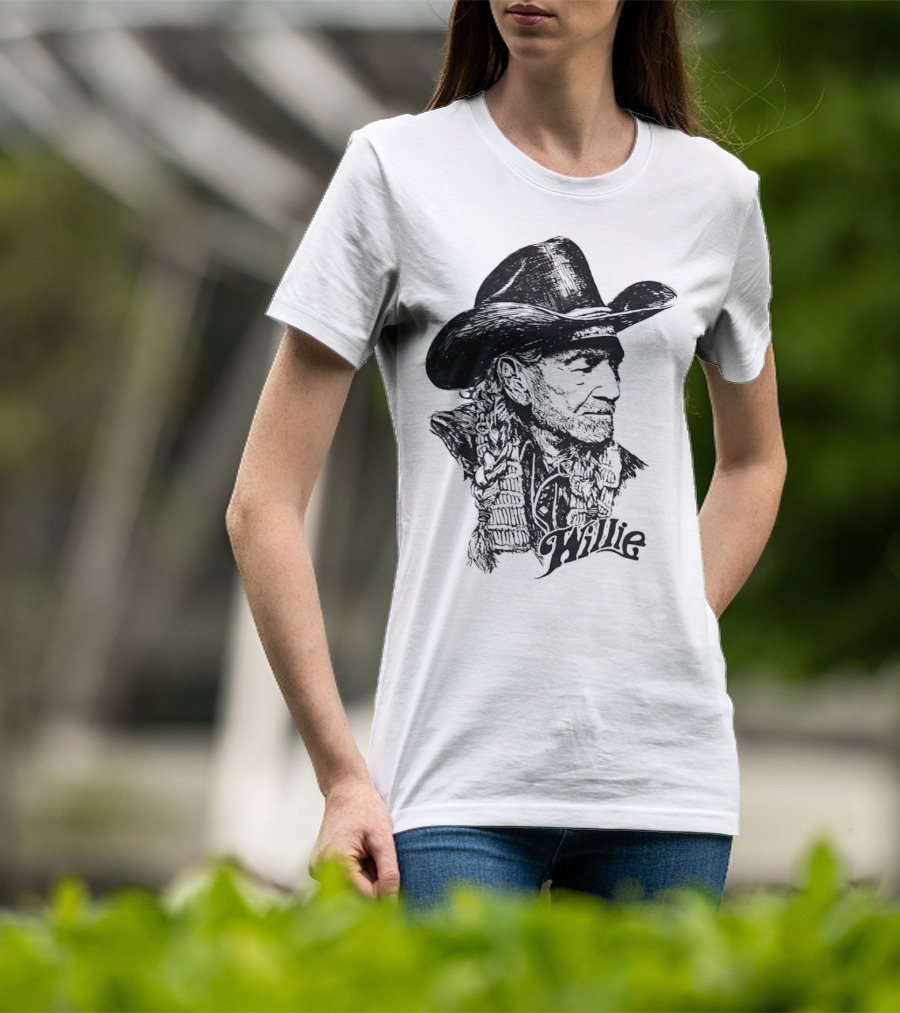 Willie Nelson Cowboy Hat Braid Classic Sketch T-Shirt