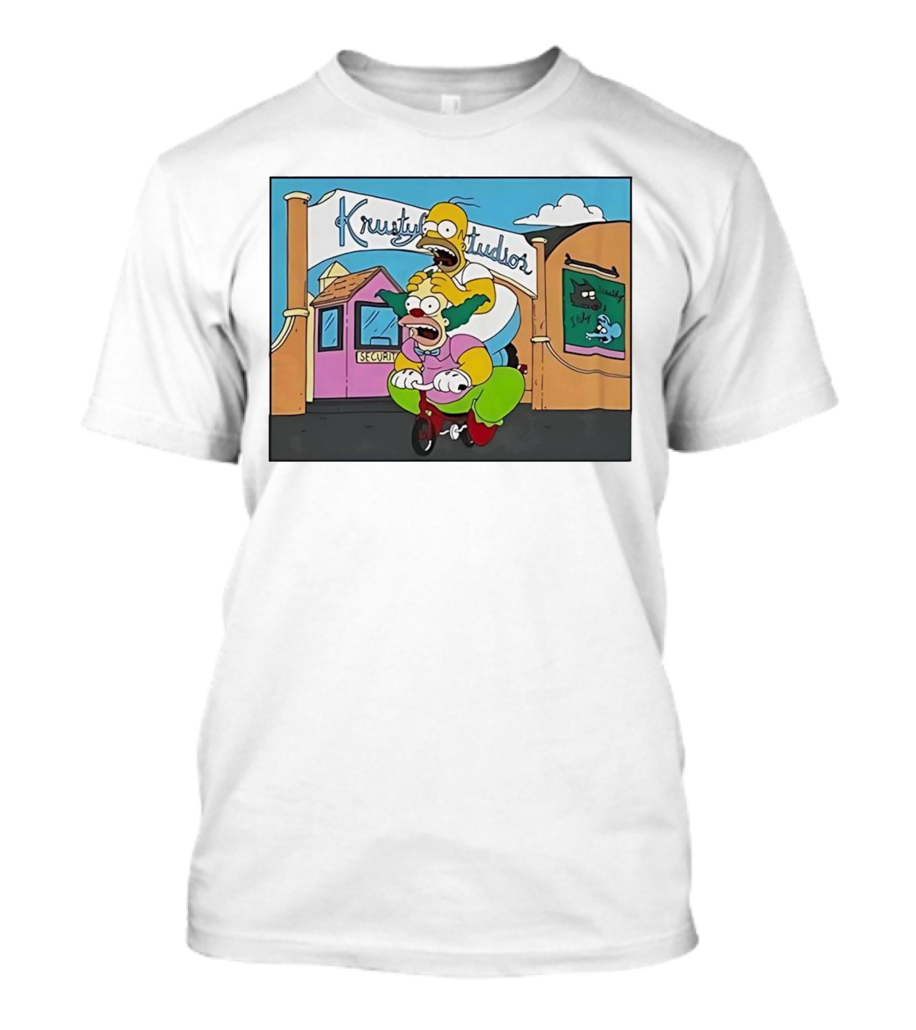Krustyland Studios With Homer And Krusty The Clown On Bicycle From The Simpsons T-Shirt