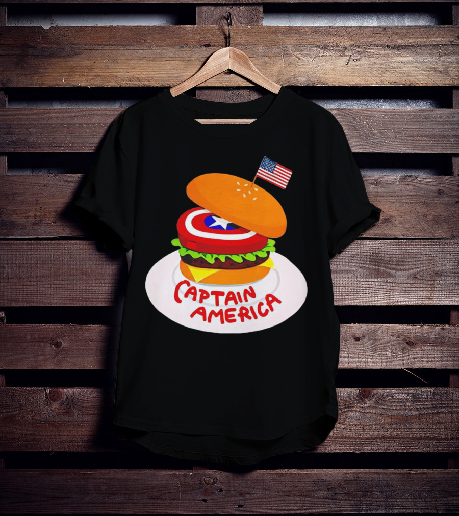 Captain America Burger With Flag And Shield Lettuce Bun T-Shirt
