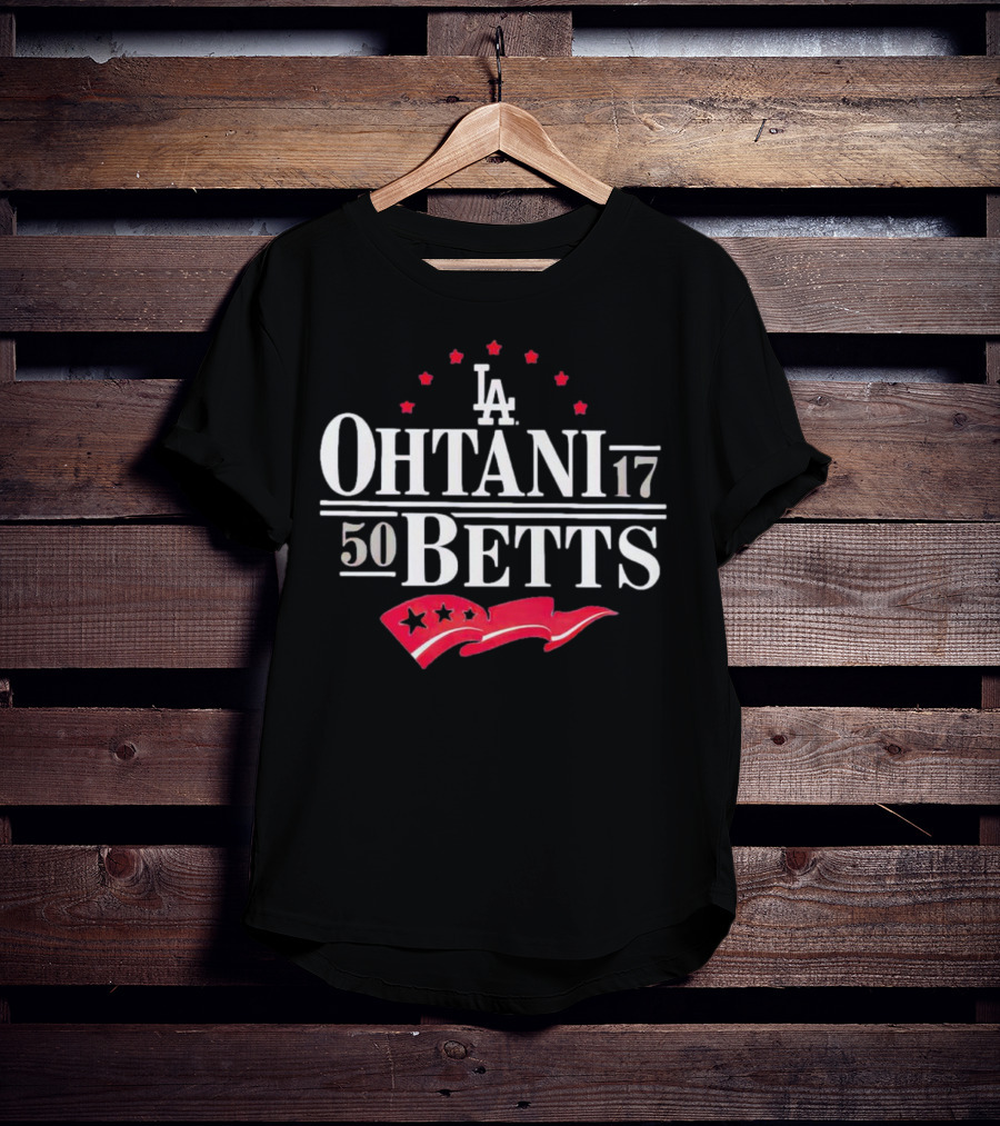 Los Angeles Dodgers Ohtani 17 Betts 50 Stars And LA Flag T-Shirt