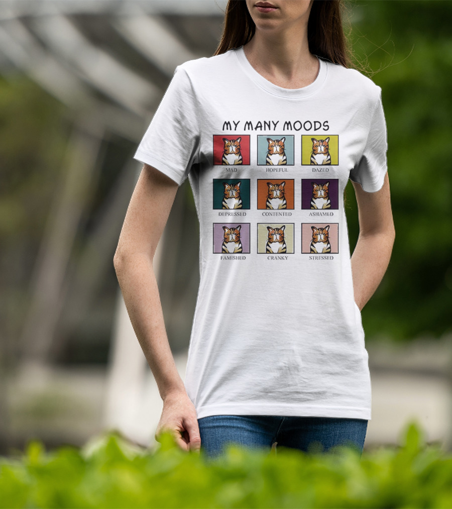 My Many Moods Mad Hopeful Dazed Depressed Contented Ashamed Famished Cranky Stressed T-Shirt