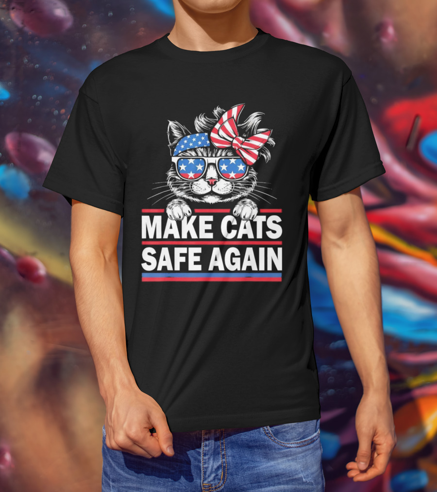 Make Cats Safe Again Funny Cat Lover USA Flag Accessories T-Shirt