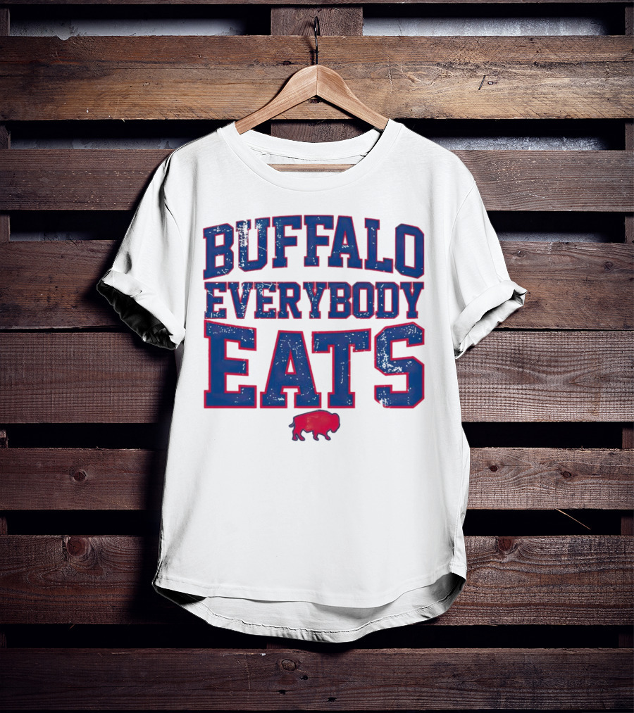 Buffalo Everybody Eats Red Bison Icon Bold Blue Letters T-Shirt
