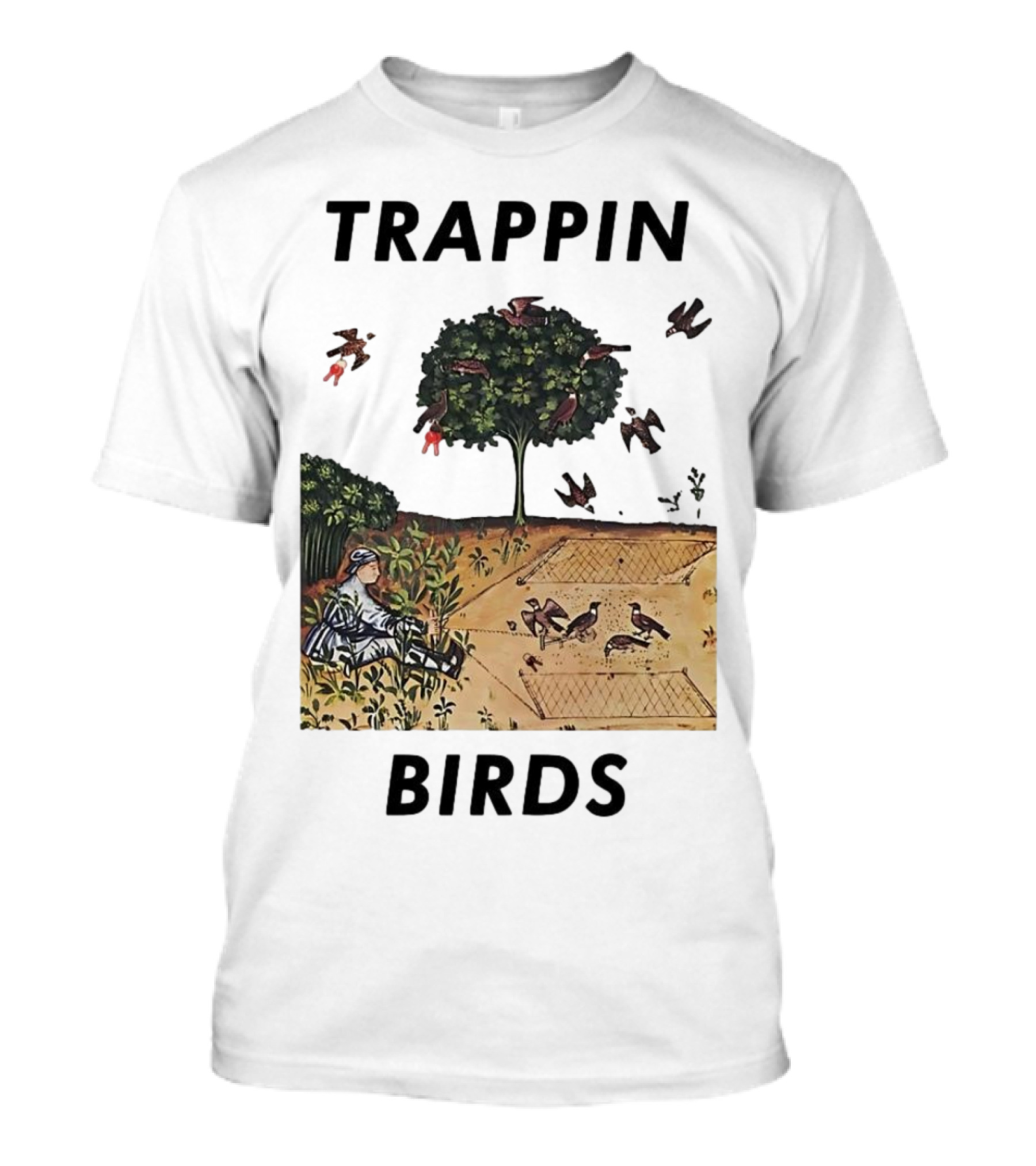 Trappin Birds Retro Medieval Hunting Scene T-Shirt