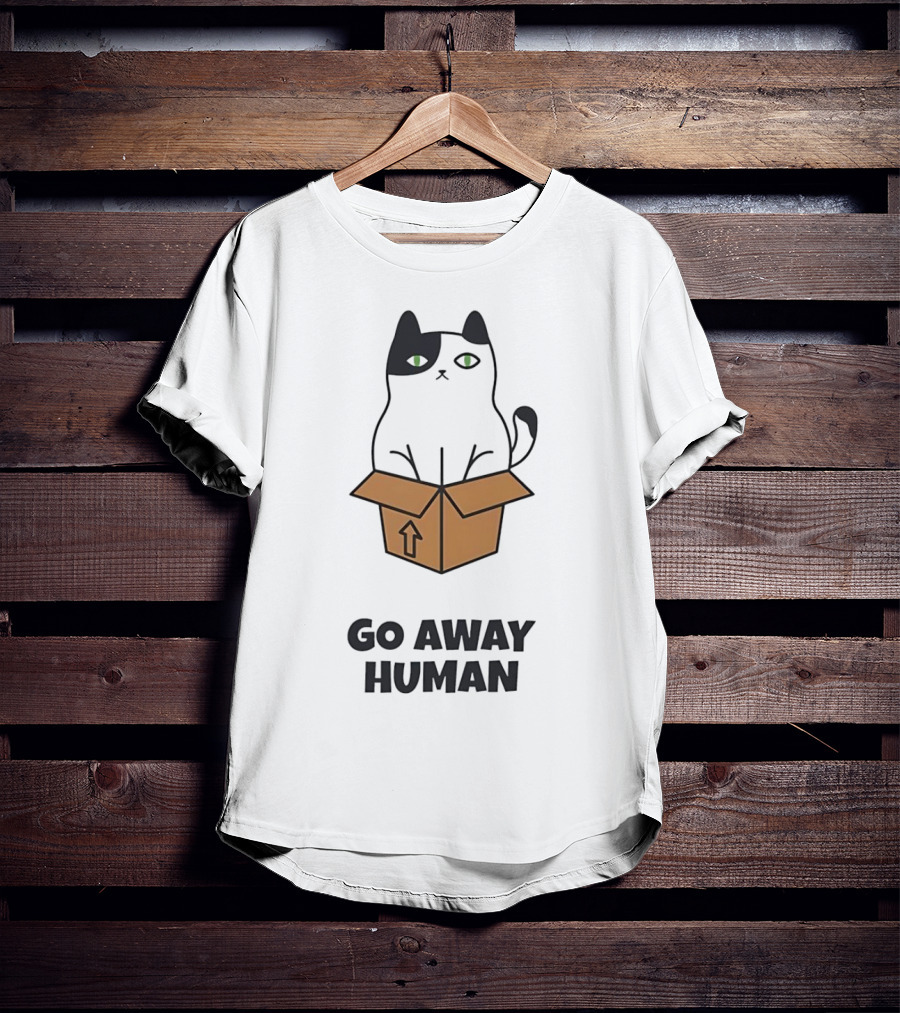 Black Cat In A Box Go Away Human T-Shirt