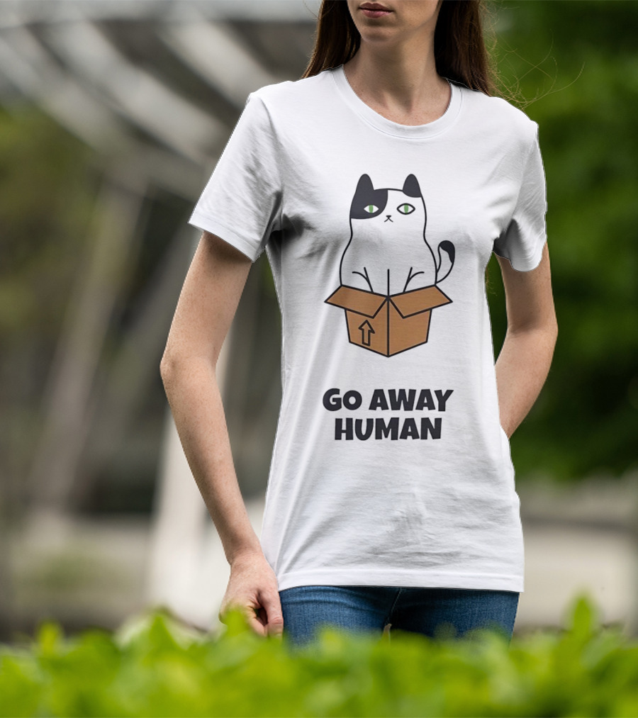 Black Cat In A Box Go Away Human T-Shirt