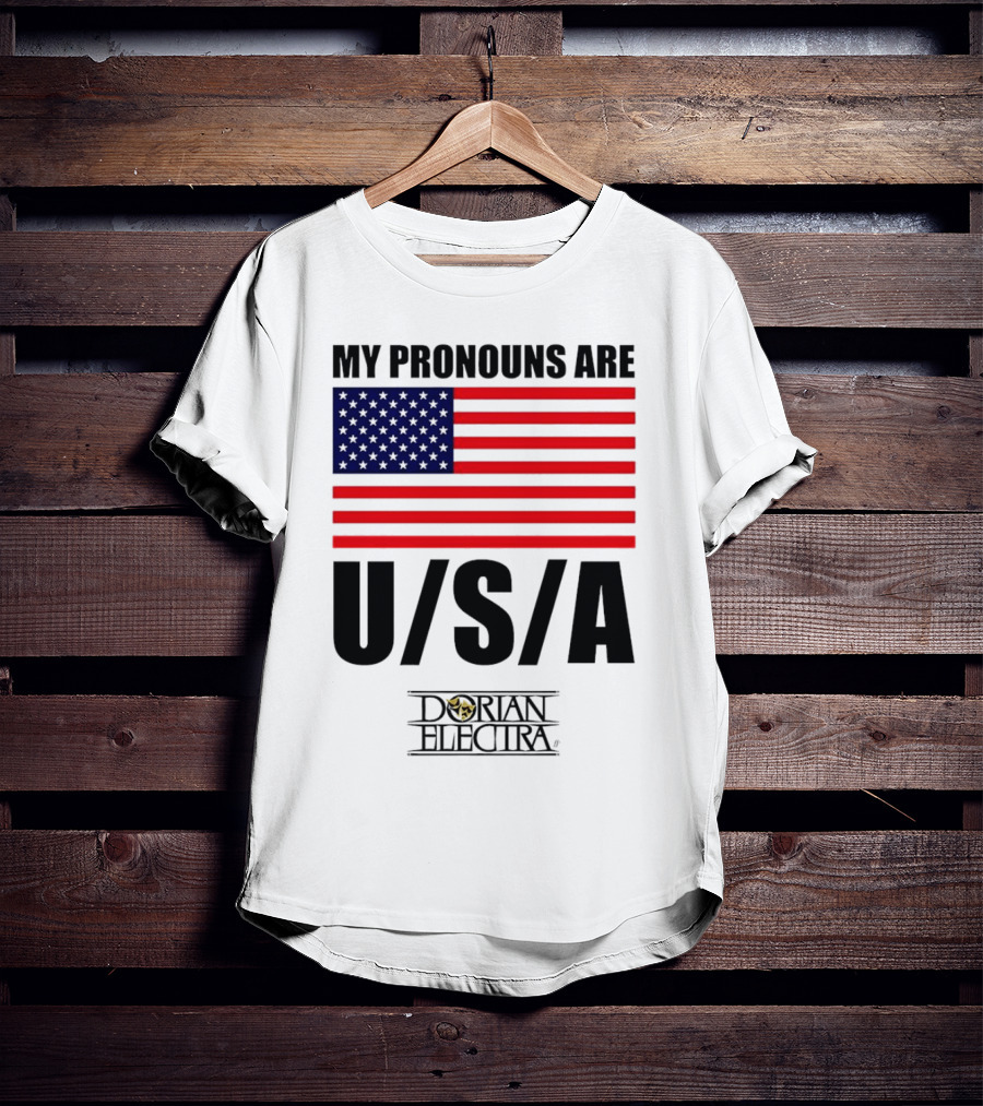 My Pronouns Are USA Dorian Electra American Flag T-Shirt