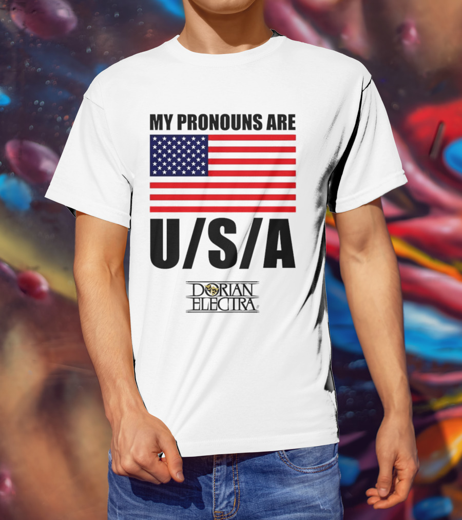 My Pronouns Are USA Dorian Electra American Flag T-Shirt