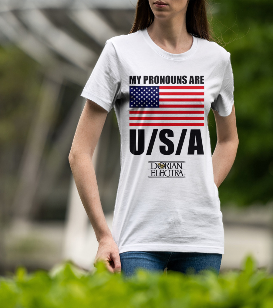 My Pronouns Are USA Dorian Electra American Flag T-Shirt