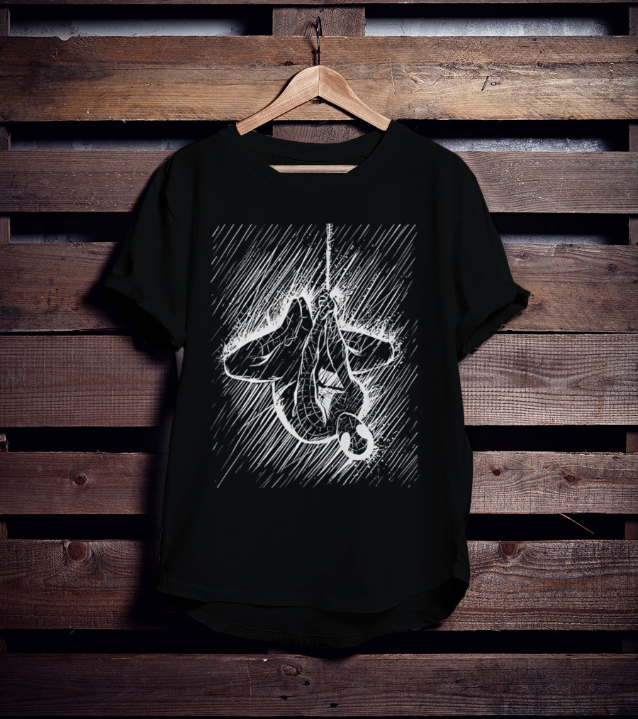 Spider-Man Hanging Upside Down In Heavy Rainstorm Sketch T-Shirt