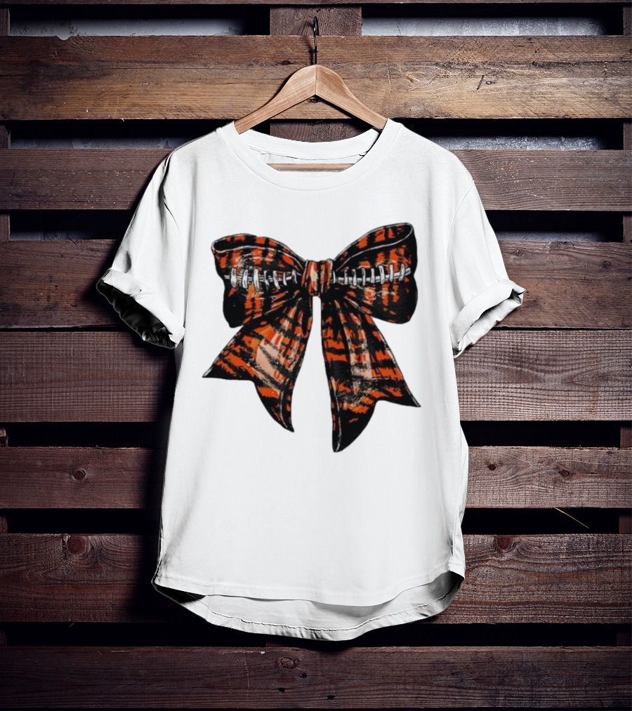 Cincinnati Football Bow Tiger Print Bowtie T-Shirt