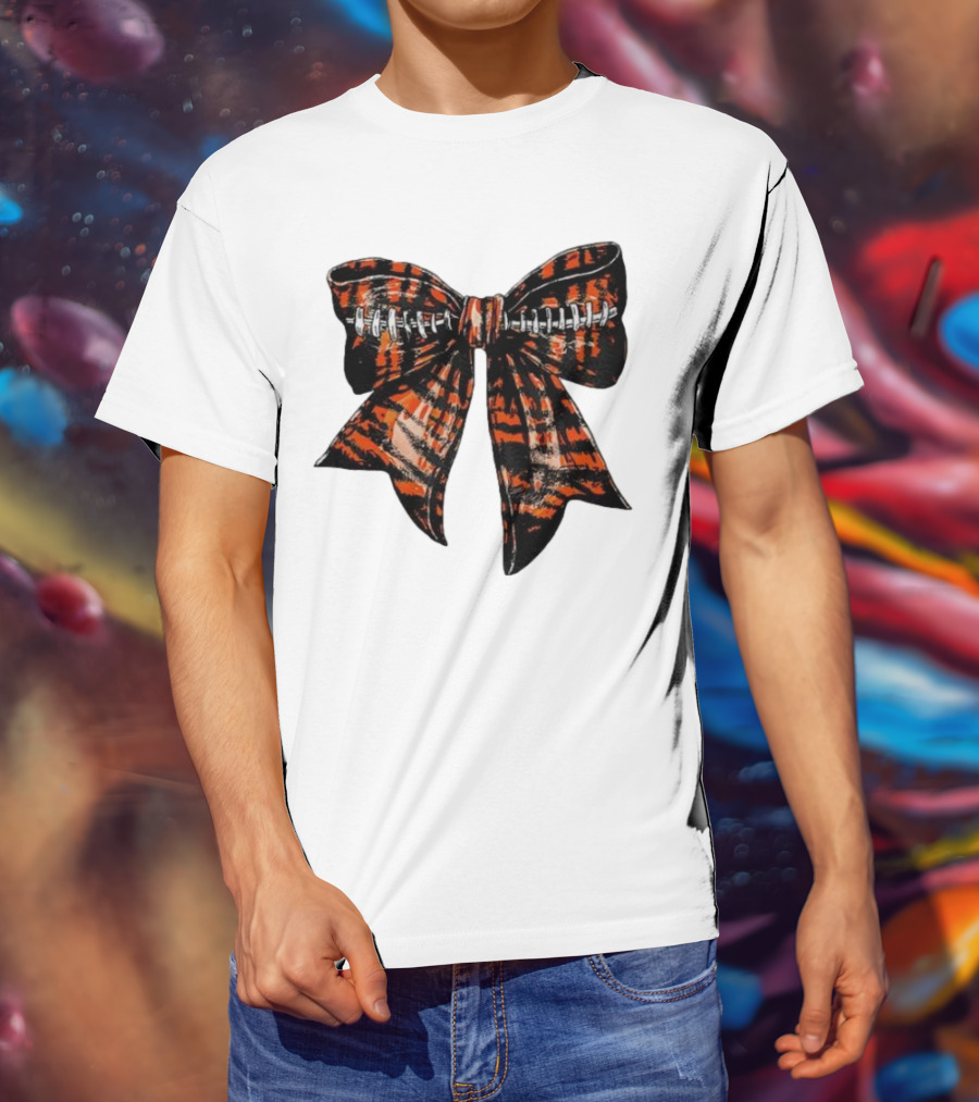 Cincinnati Football Bow Tiger Print Bowtie T-Shirt