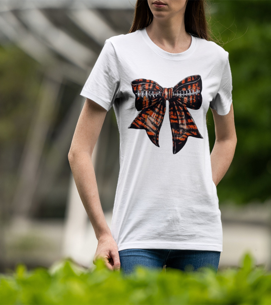 Cincinnati Football Bow Tiger Print Bowtie T-Shirt