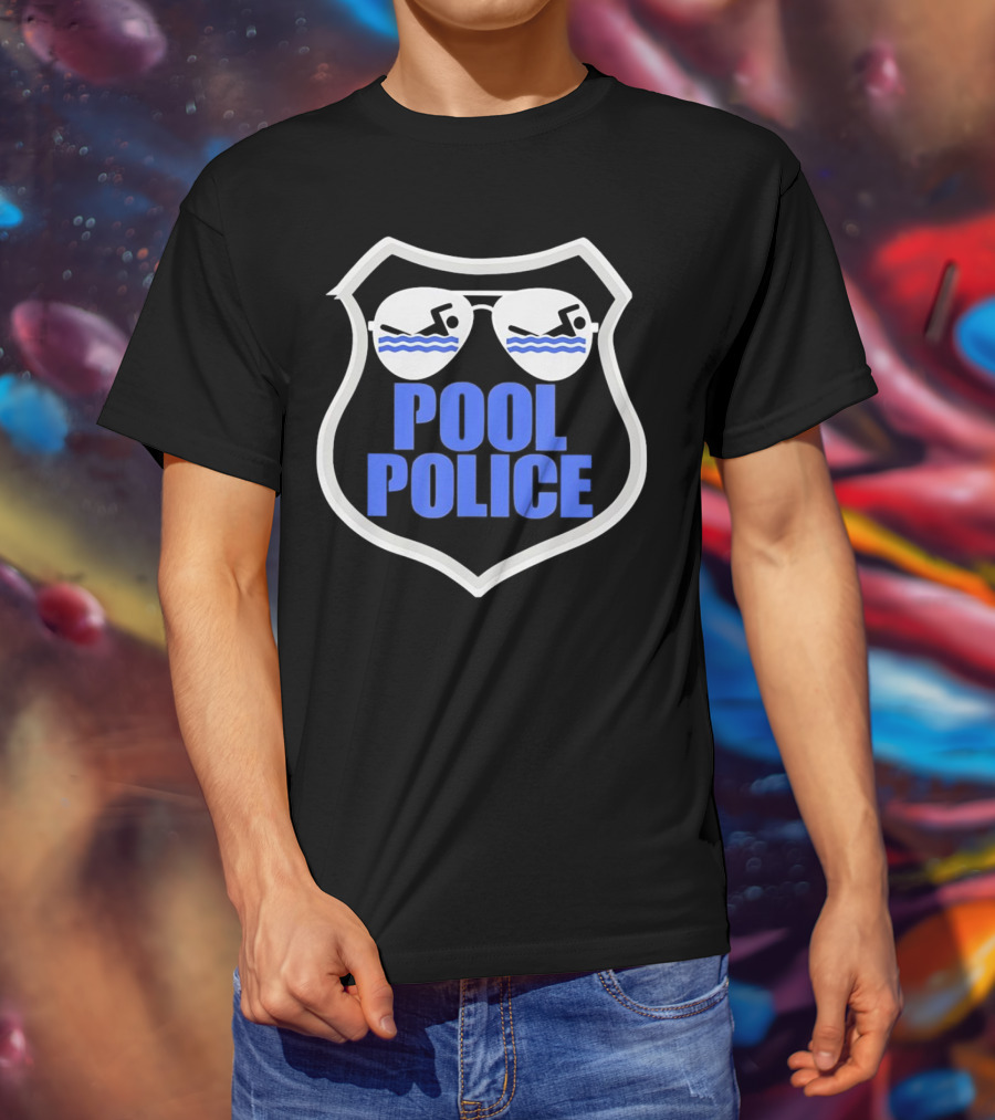 Pool Police Badge With Sunglasses Swimmers T-Shirt