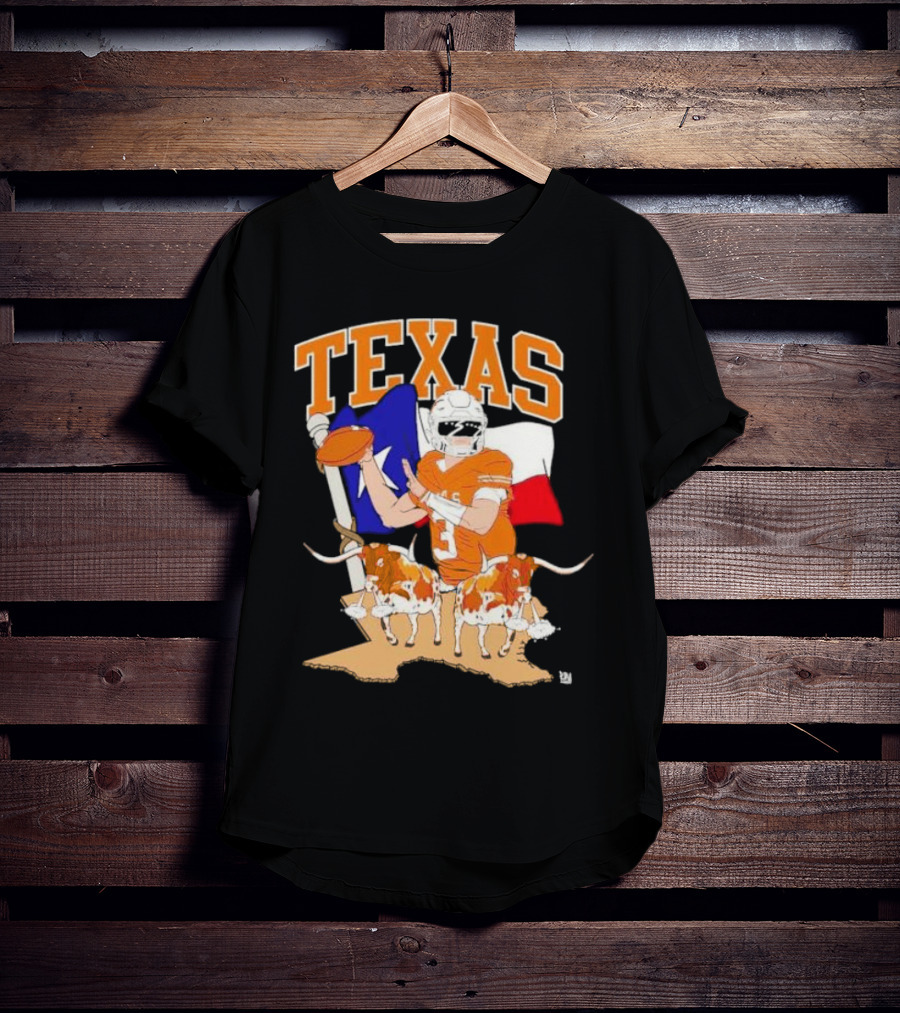 Texas Longhorns Football With Lone Star Flag And Player T-Shirt