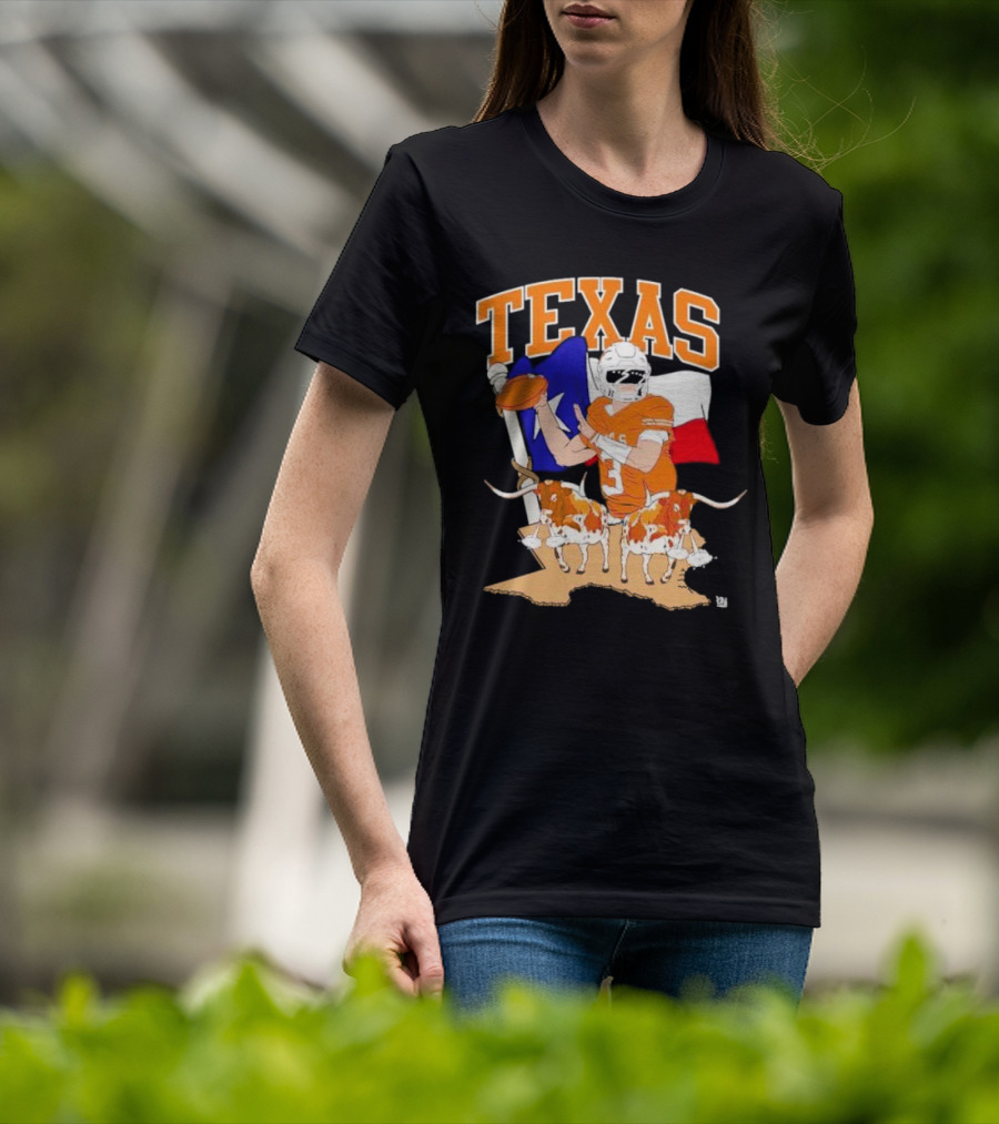 Texas Longhorns Football With Lone Star Flag And Player T-Shirt