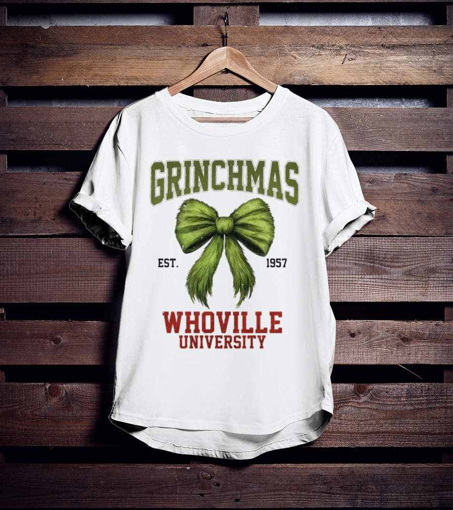 Grinchmas Whoville University Est 1957 Green Bow Emblem T-Shirt