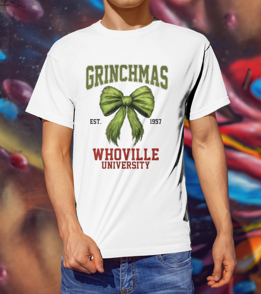 Grinchmas Whoville University Est 1957 Green Bow Emblem T-Shirt