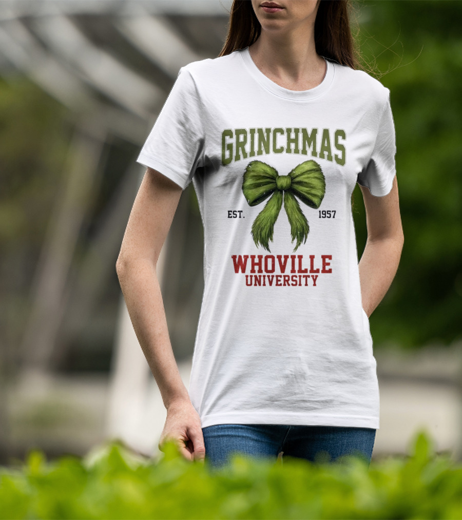 Grinchmas Whoville University Est 1957 Green Bow Emblem T-Shirt