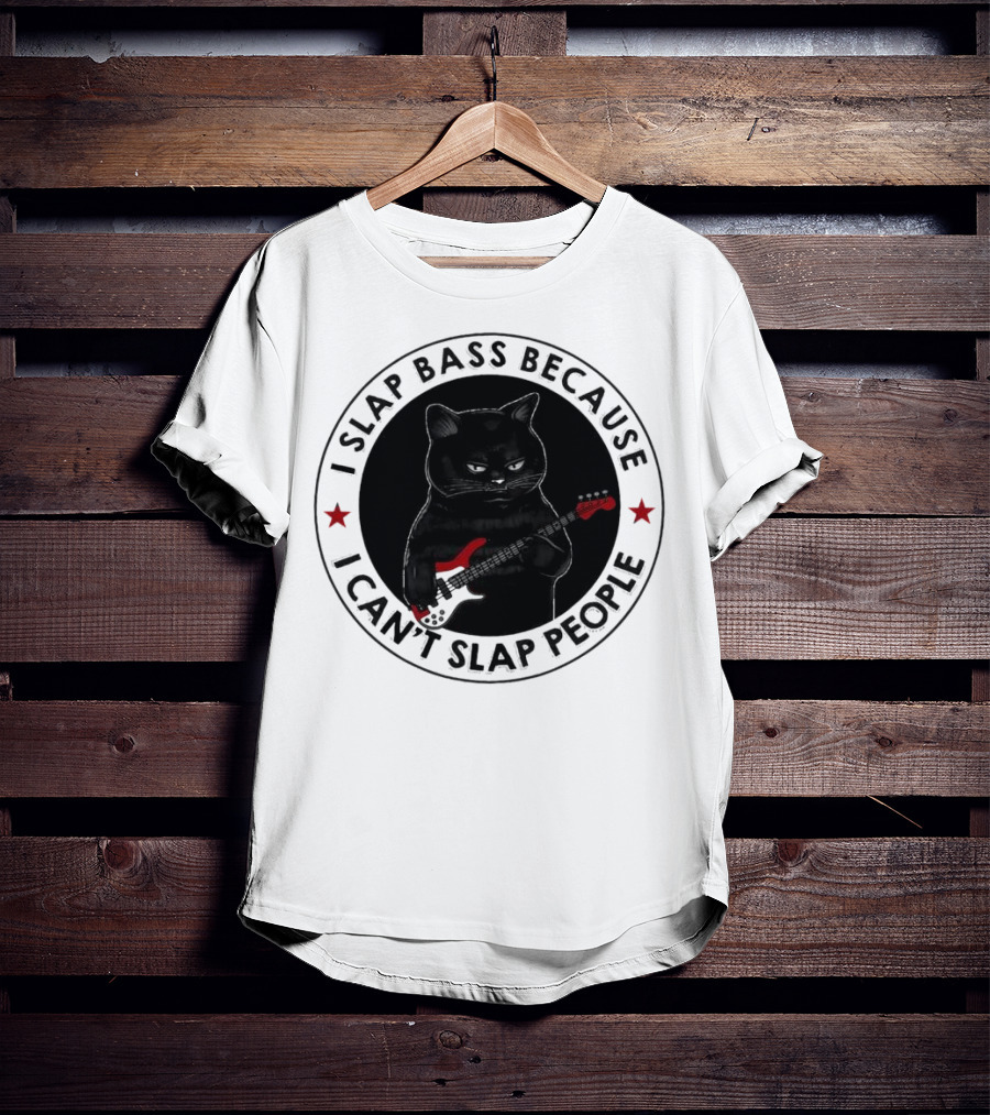 I Slap Bass Because I Can’t Slap People Guitar Cat T-Shirt
