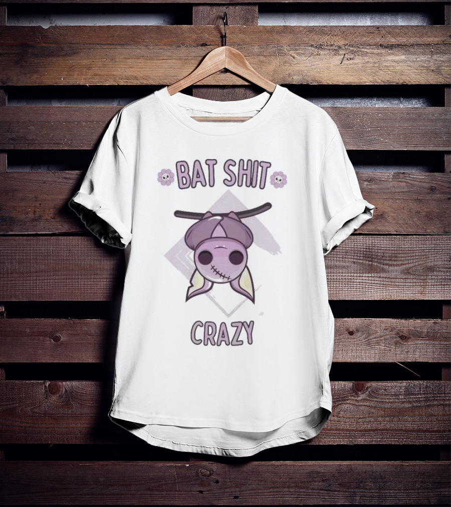 Bat Shit Crazy Purple Bat Hanging Upside Down With Flowers T-Shirt