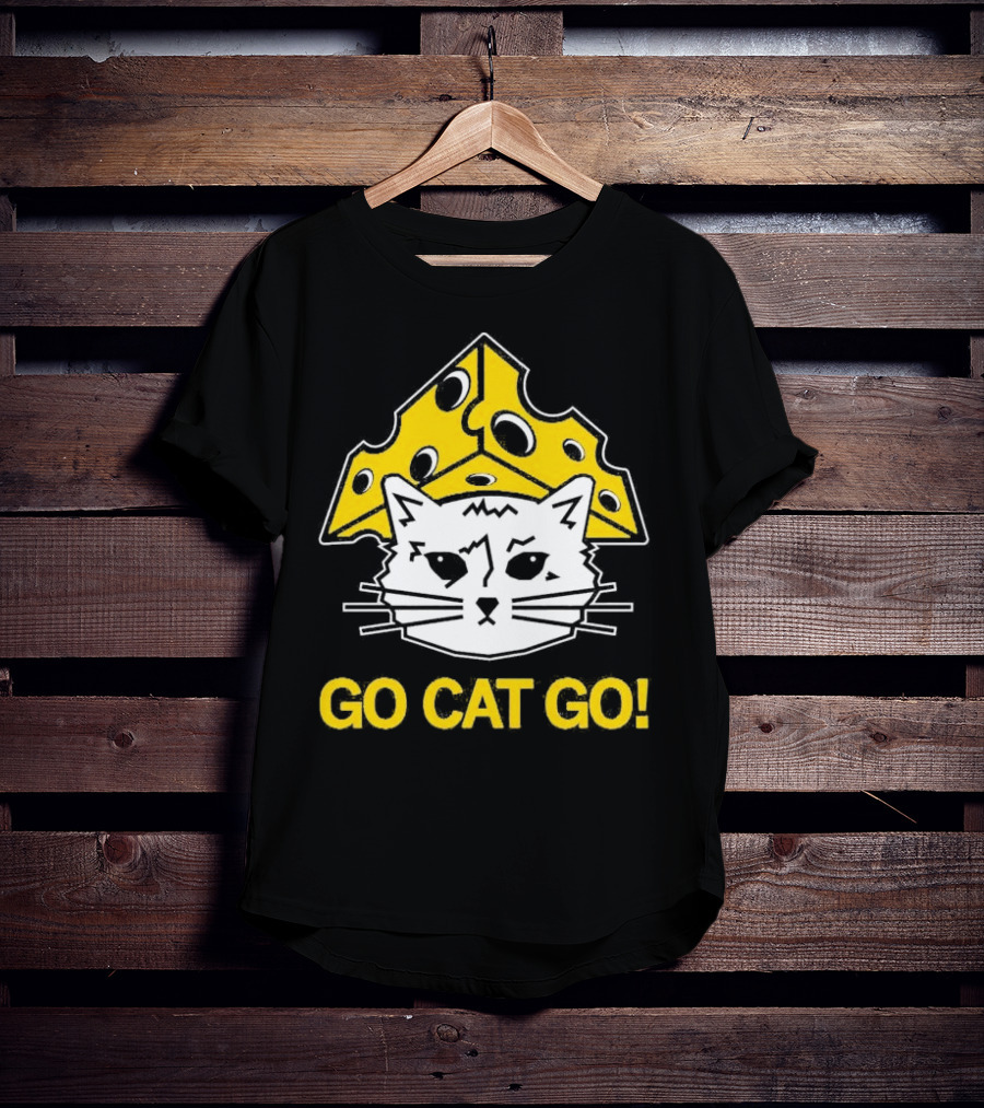 Go Cat Go Cheesehead Cat With Cheese Hat T-Shirt