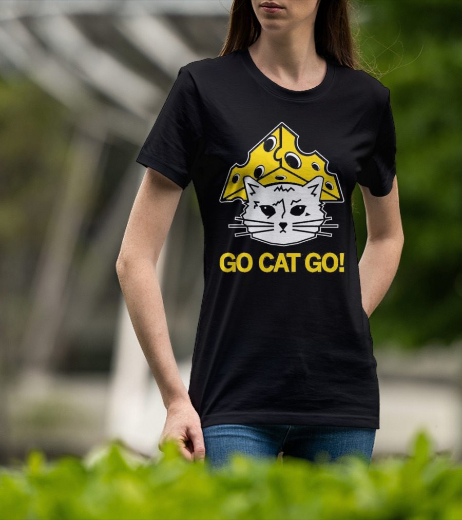 Go Cat Go Cheesehead Cat With Cheese Hat T-Shirt