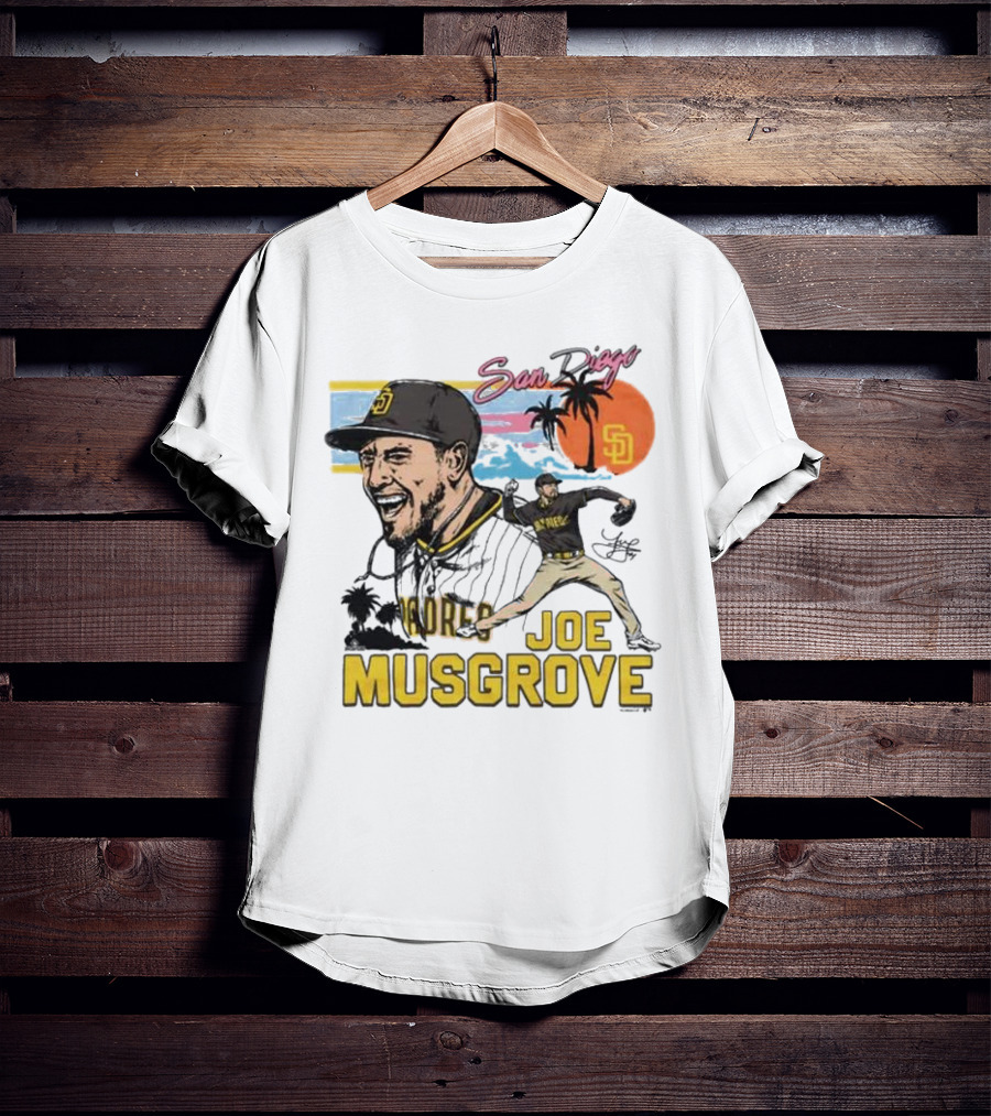 Joe Musgrove San Diego Padres Sunset Palm Trees Signature Caricature T-Shirt