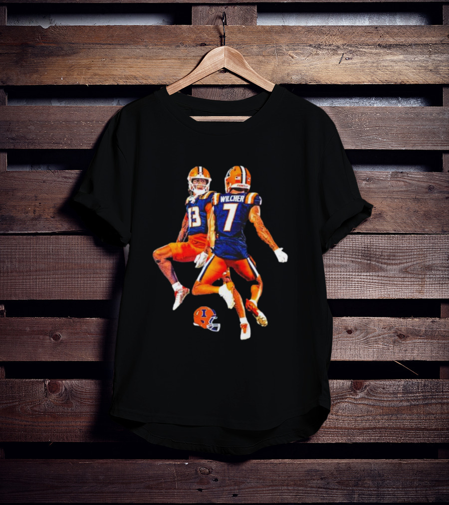 Illinois Fighting Illini Pat Bryant Kenari Wilcher Hang Time Football Jump T-Shirt