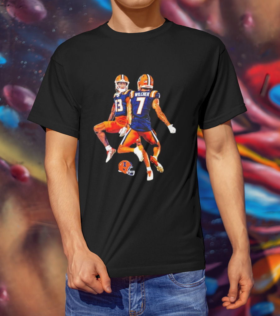 Illinois Fighting Illini Pat Bryant Kenari Wilcher Hang Time Football Jump T-Shirt