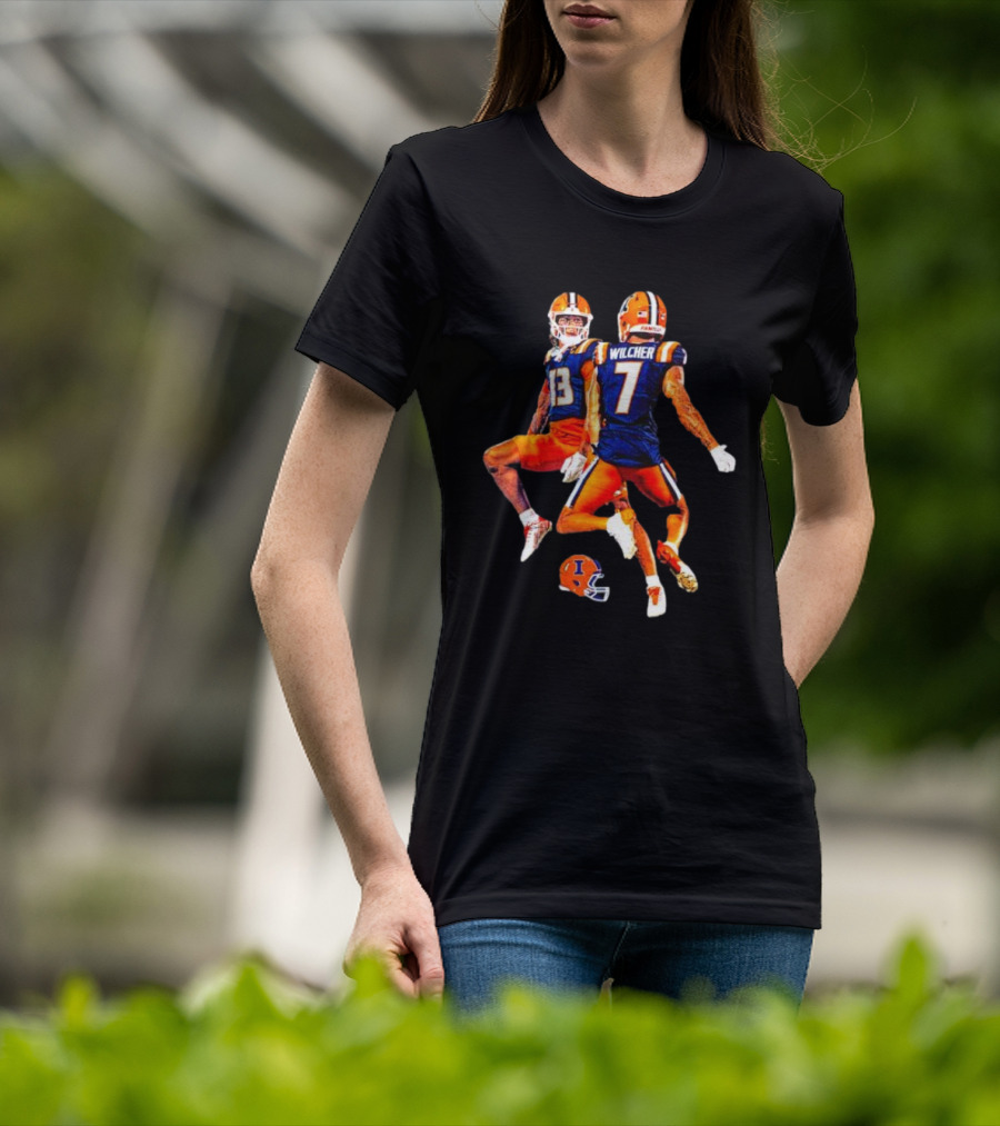 Illinois Fighting Illini Pat Bryant Kenari Wilcher Hang Time Football Jump T-Shirt