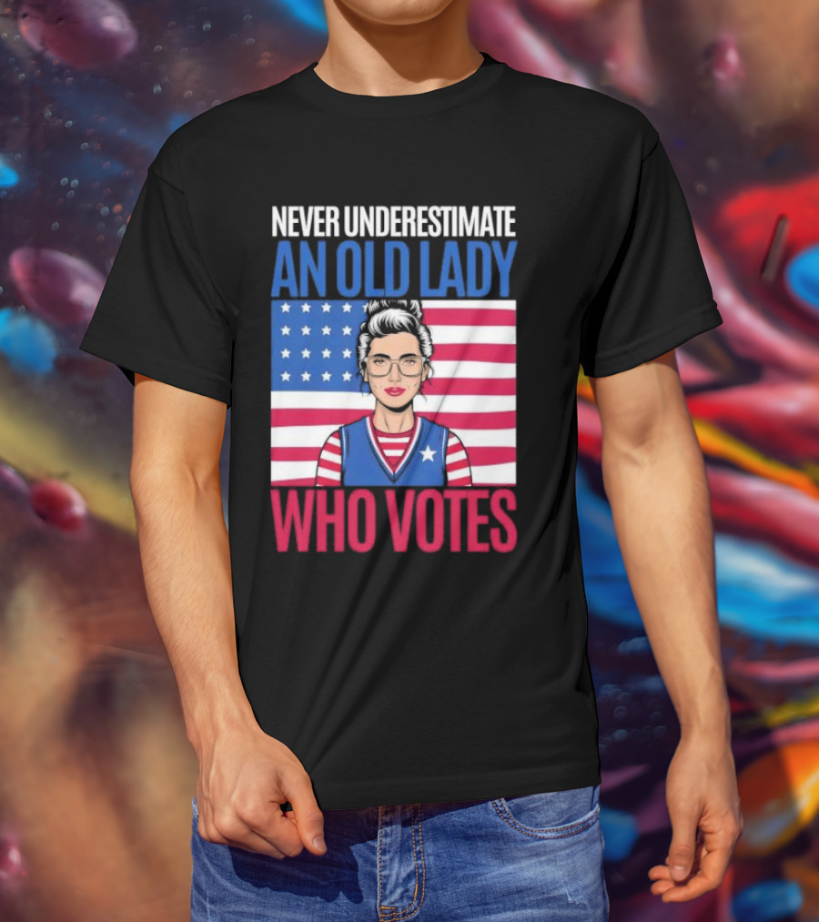 Never Underestimate An Old Lady Who Votes US Flag Iconic T-Shirt