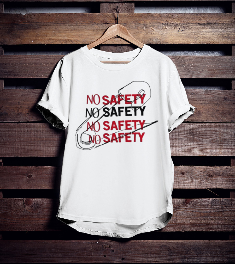 NO SAFETY Safety Pin Repeated Text T-Shirt