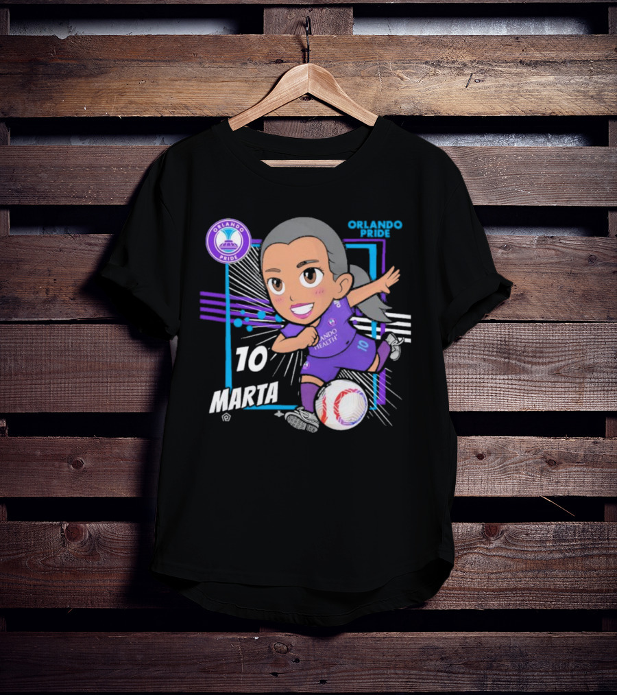 Orlando Pride Marta 10 Chibi Soccer Black T-Shirt