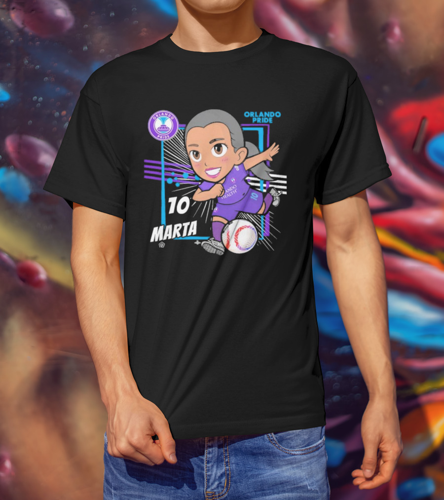 Orlando Pride Marta 10 Chibi Soccer Black T-Shirt