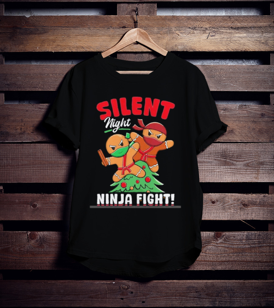 Silent Night Ninja Fight Gingerbread Christmas T-Shirt