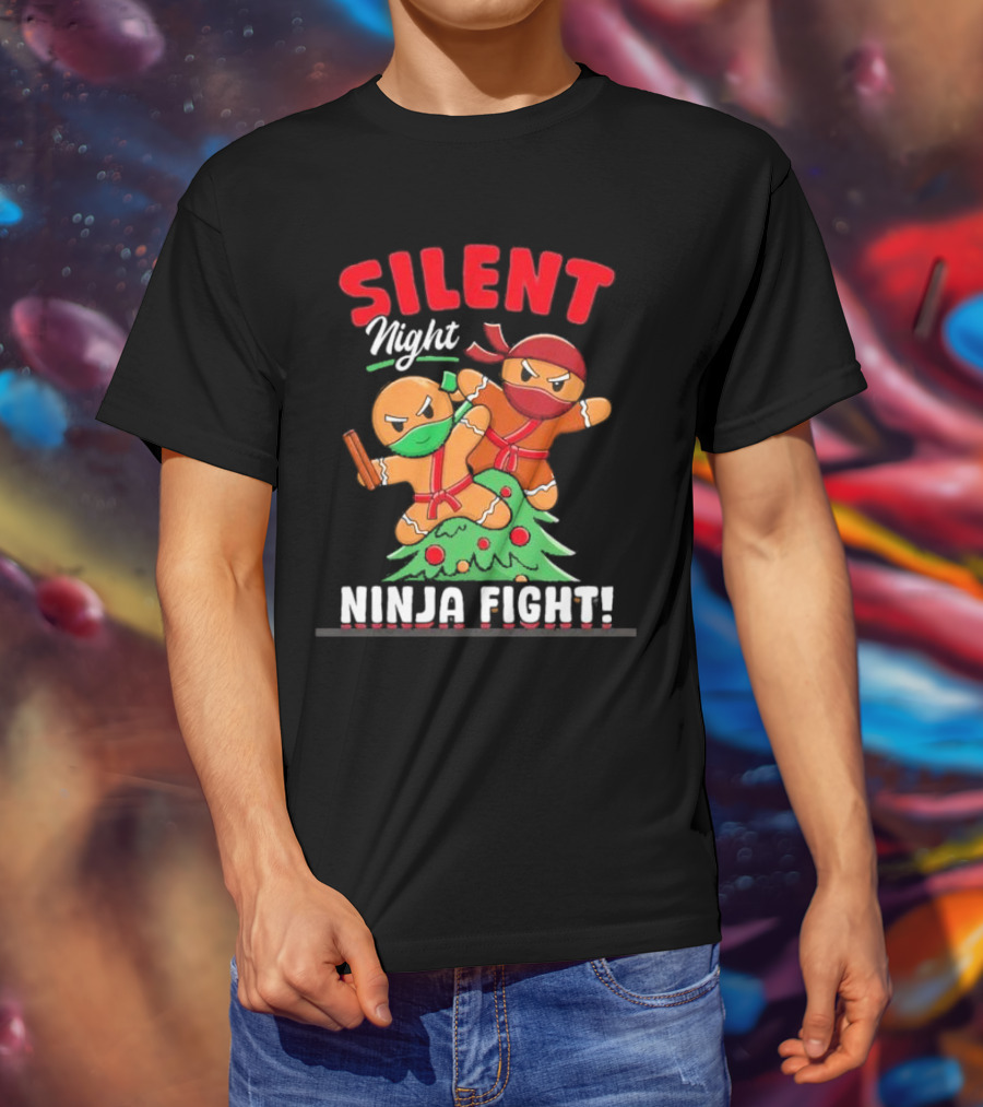 Silent Night Ninja Fight Gingerbread Christmas T-Shirt
