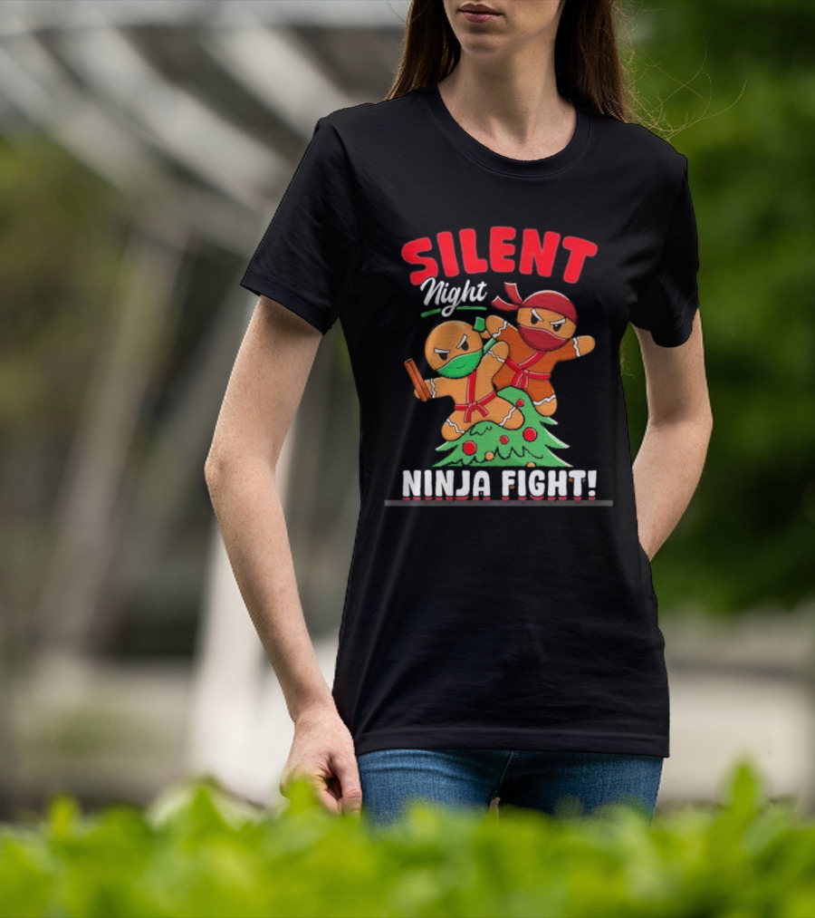 Silent Night Ninja Fight Gingerbread Christmas T-Shirt