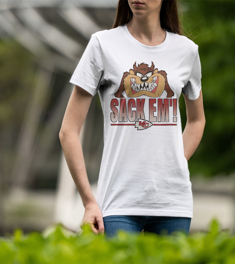 Looney Tunes Taz Kansas City Chiefs Sack 'Em KC T-Shirt