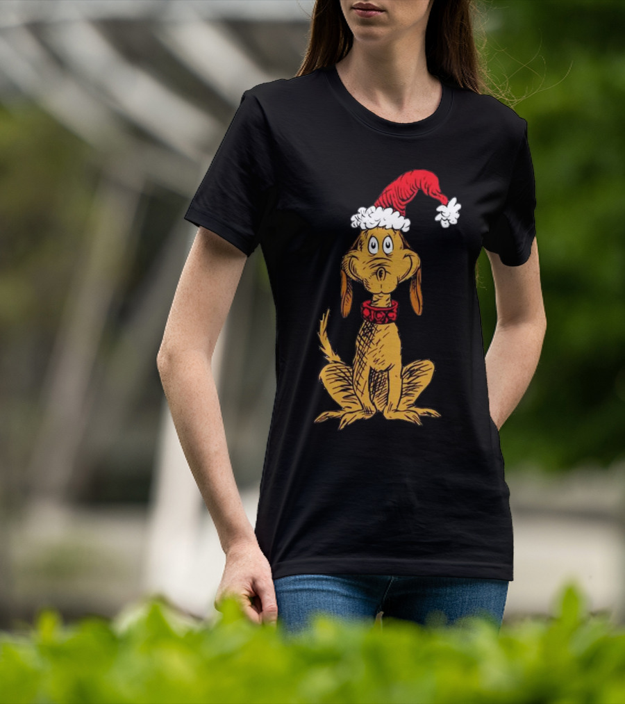 Grinch Max Santa Dog In Christmas Hat T-Shirt