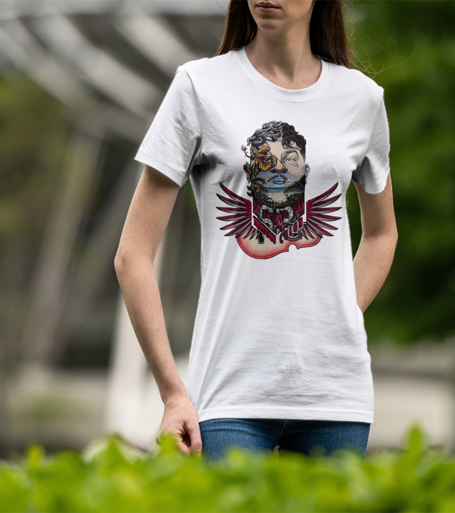 Trystan Colon Arizona Cardinals Herencia Latina Artful Portrait With Floral And Wing Elements T-Shirt